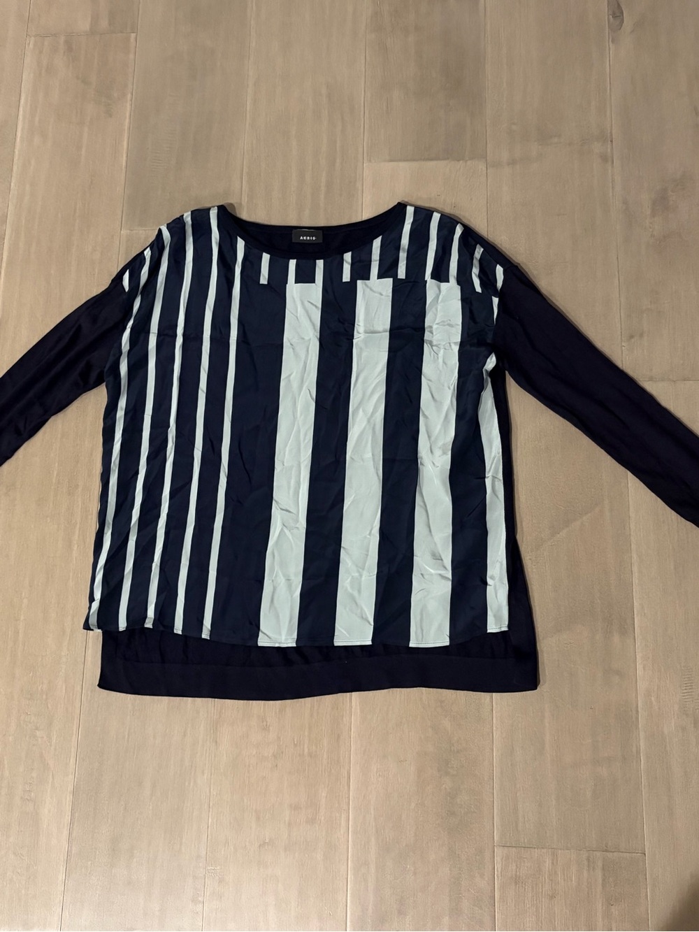 Akris Navy, Black, & White Striped Long-Sleeve Top